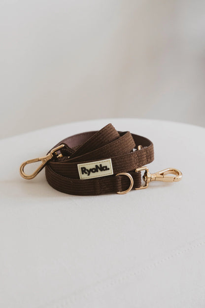 Laisse mains libres velours côtelée MARRON